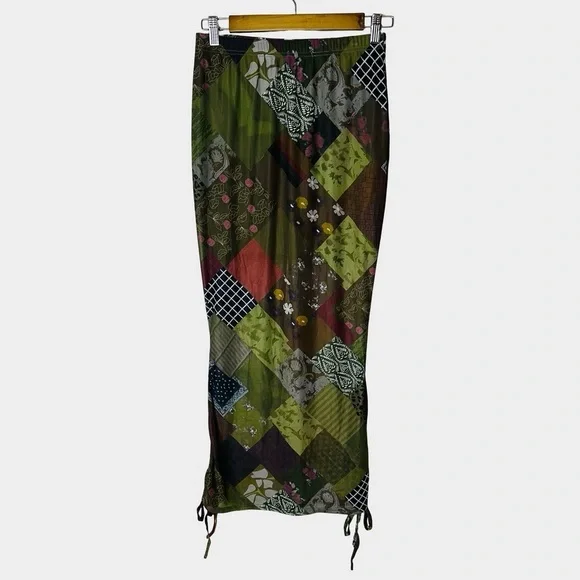 Patchwork Mesh Maxi Skirt Medium Indie 90s‎ Earthy Boho Fairy Grunge Artsy - Picture 7 of 11